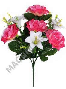 Букет роз с пластмассовыми лилиями 7 групп  32 см микс 