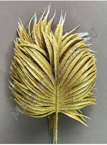 УЦЕНКА Лист пальмы малый круглый с цветной металлизацией 17/33 см(золото)