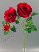 Ветка бархатных роз тройная 70 см бордовых